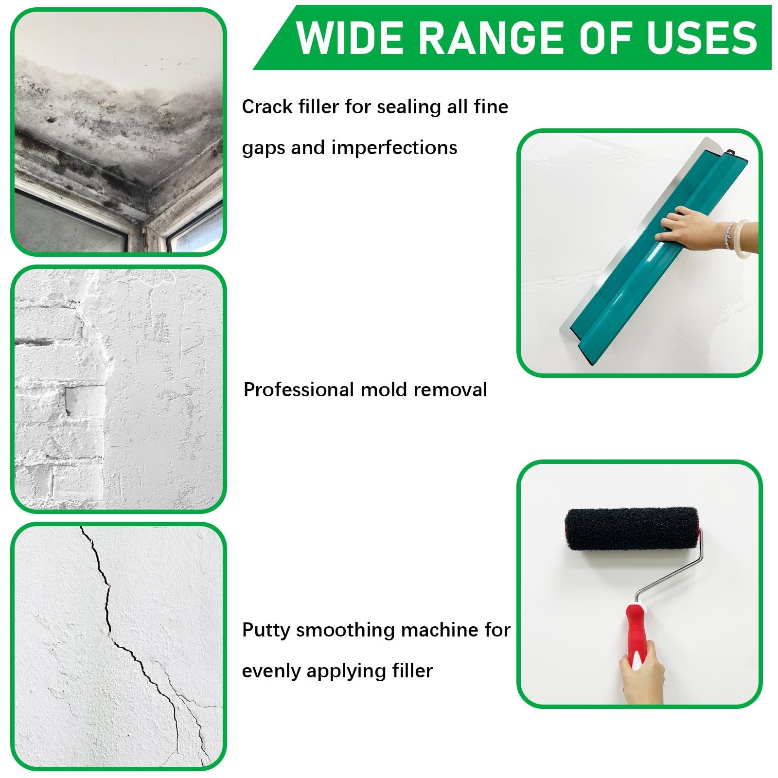 Lame d'écrémage pour cloison sèche, lame en acier inoxydable de 0,4 mm, truelle lisse et démontable pour cloison sèche pour décoration murale de zone de travail (vert, 25,4 cm + 40,6 cm + 61