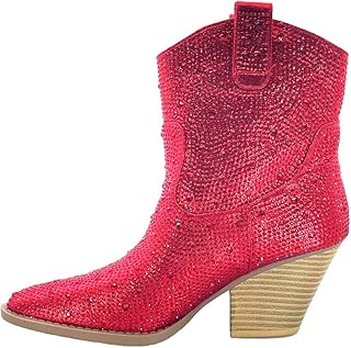 ABSOLEX Women Western Cowgirl Cowboy Pointed Toe Rhinestone Ankle Booties