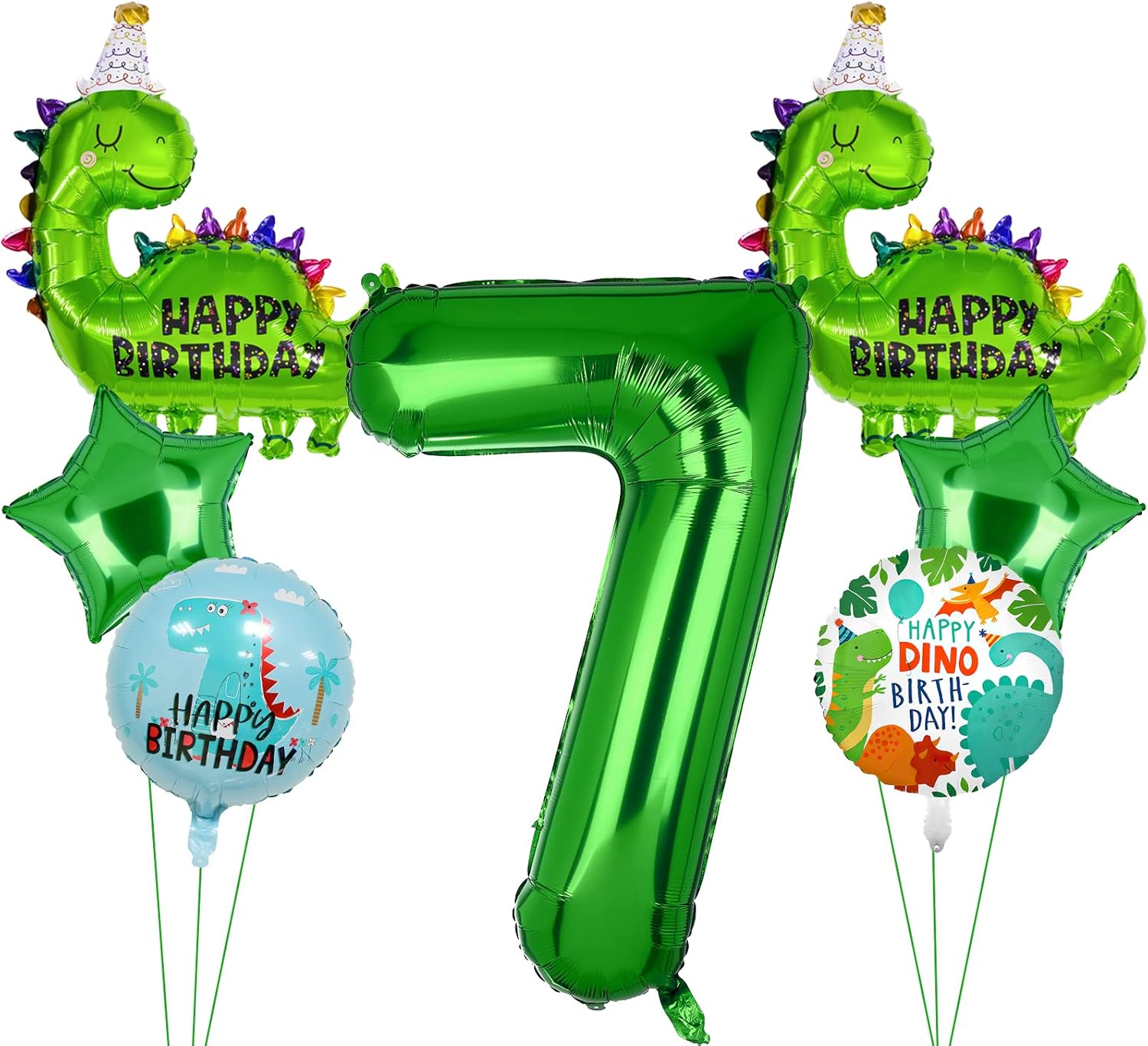 7pcs Dinosaur Balloons, Dinosaur Birthday Number Mylar Foil