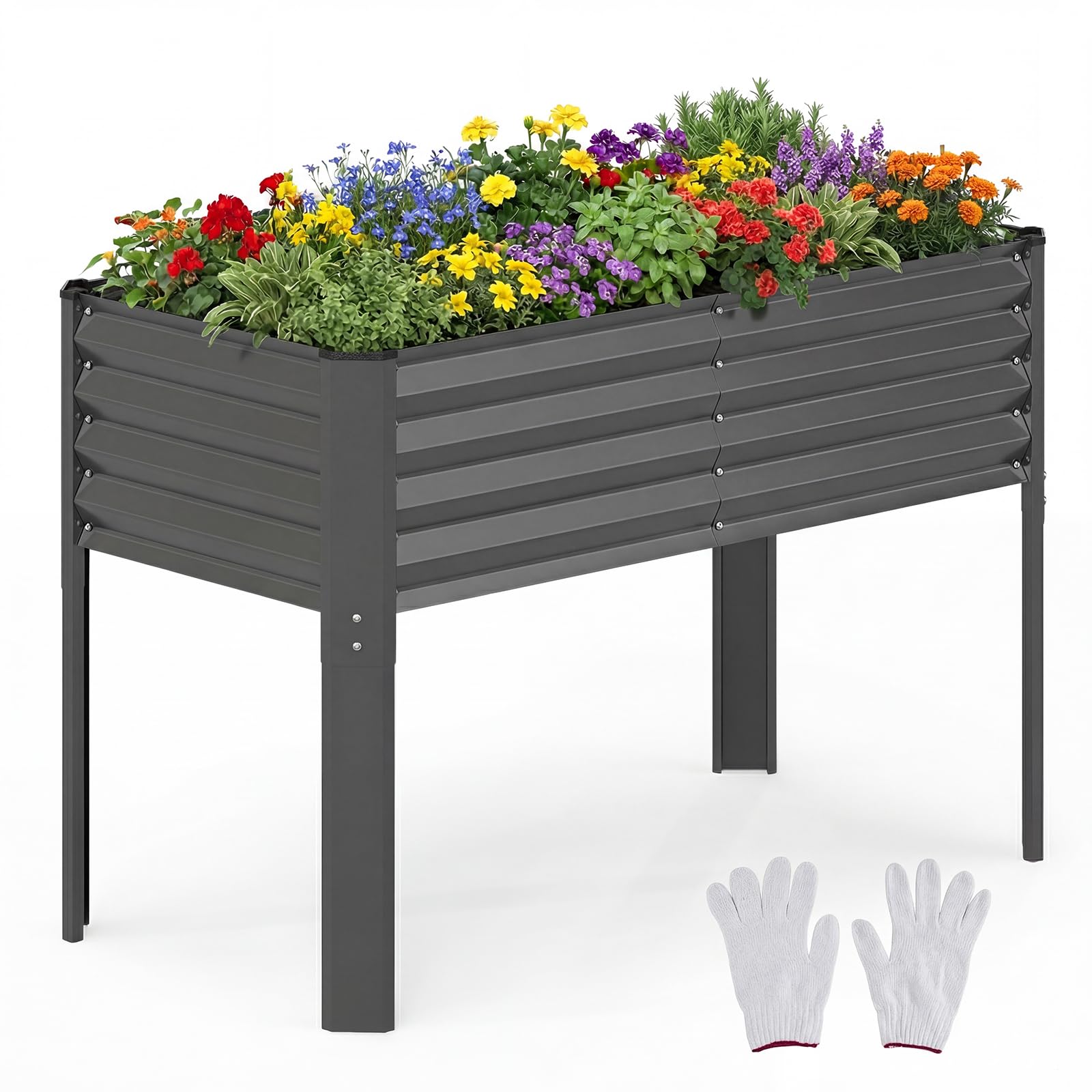 COSTWAY Podwyższona grządka ogrodowa, metalowa, podwyższona grządka ogrodowa do 50 kg, donica na rośliny z systemem odpływowym, na warzywa, owoce, kwiaty, zioła, na balkon, do ogrodu, na taras, 118 x