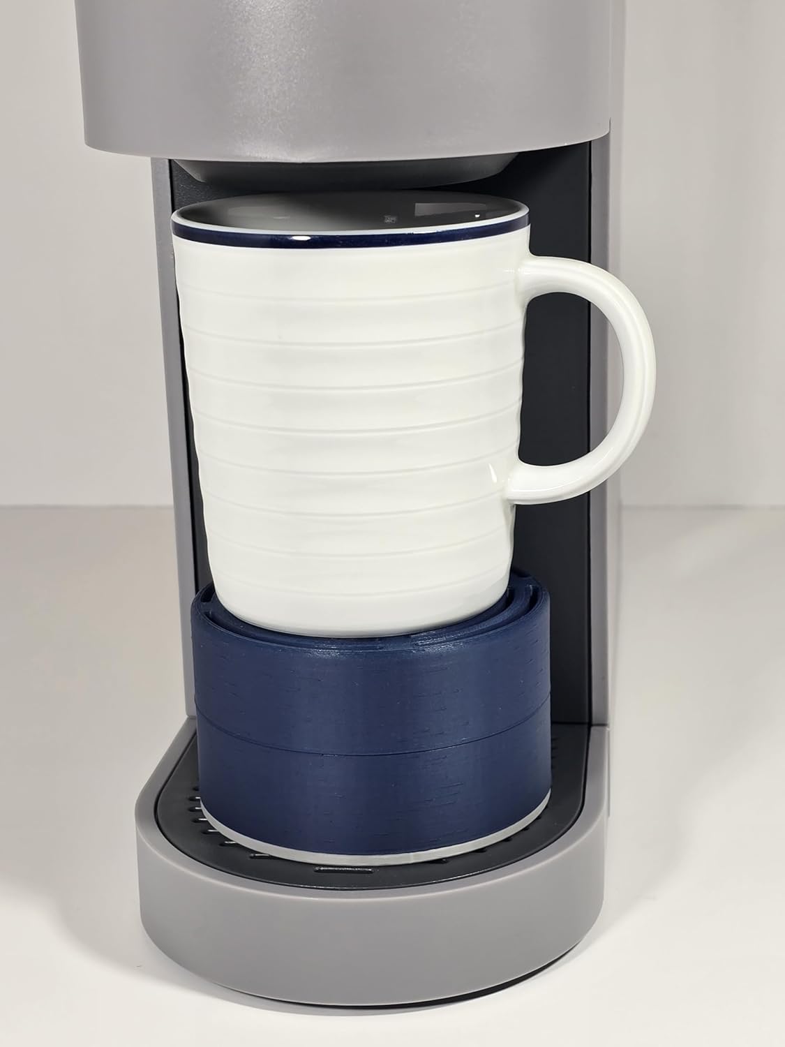Anti-Splash Cup Riser Accessory for Keurig K-Elite, K-Classic, K-Slim, K-Cafe, K-Supreme and Cuisinart Single Serve Coffee Makers, Adjustable for Cup Size and Drip Tray Type (Blue with Light Gray).