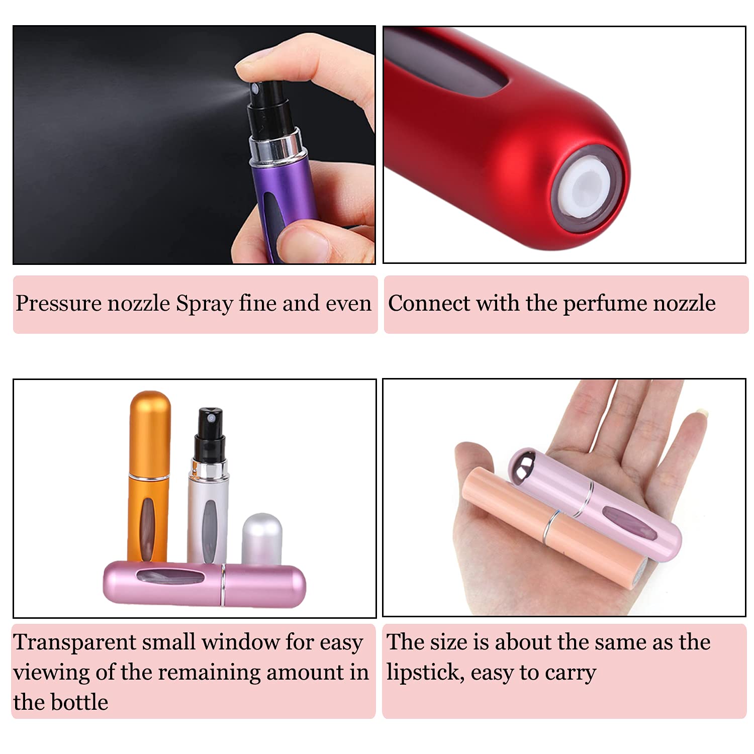 ANBAONA 6Pcs Portable Mini Perfume Travel Refillable Atomizer Bottle, 5ml Perfume Atomizer Bottle Scent Pump Case