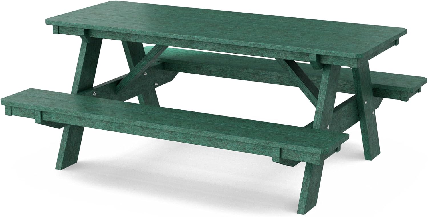 Wildridge Heritage 72 in. Picnic Table with Attached Benches, Aruba Blue and White - Outdoor Weather Resistant HDPE Picnic Table for Patio, Porch, Deck, Lawn