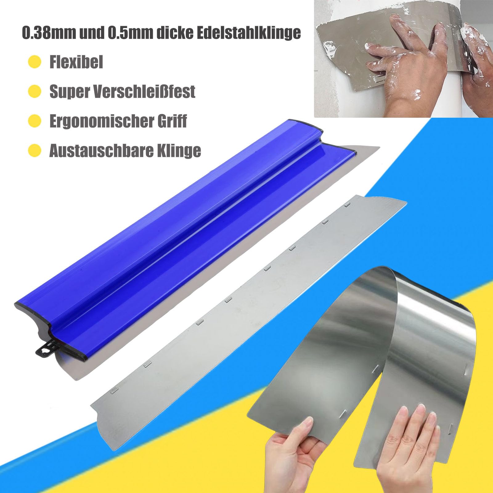 DURDUR Spatola per superfici, lama in acciaio inox, 0,38 mm e 0,5 mm di spessore 80 cm/60 cm/40 cm/25 cm, set di spatole per grandi aree di lavoro, decorazione da parete