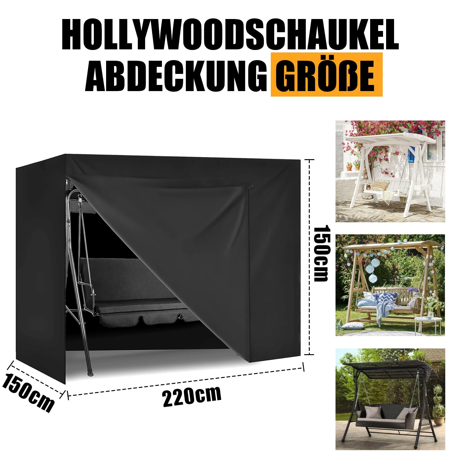 Pokrowiec na huśtawkę Hollywood, 3-4-osobową, wodoszczelna, wiatroszczelna, odporna na warunki zimowe, odporna na rozerwanie, 600D, pokrowiec ochronny na huśtawkę ogrodową, kosz plażowy (220