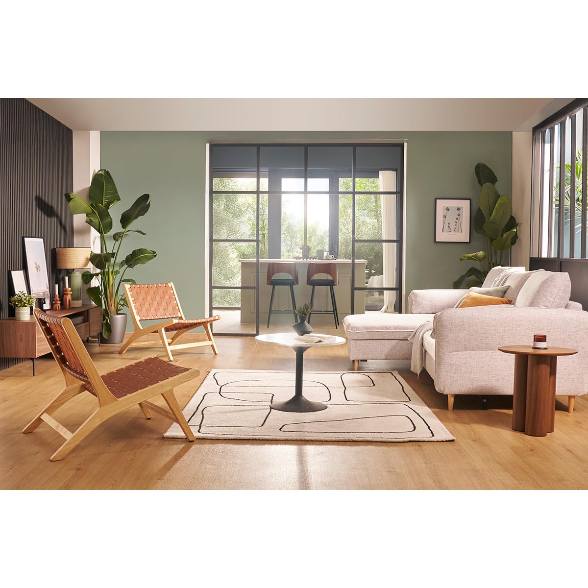 Miliboo Fauteuil Ethnique en Bois et Sangles tressées Marron Bondi
