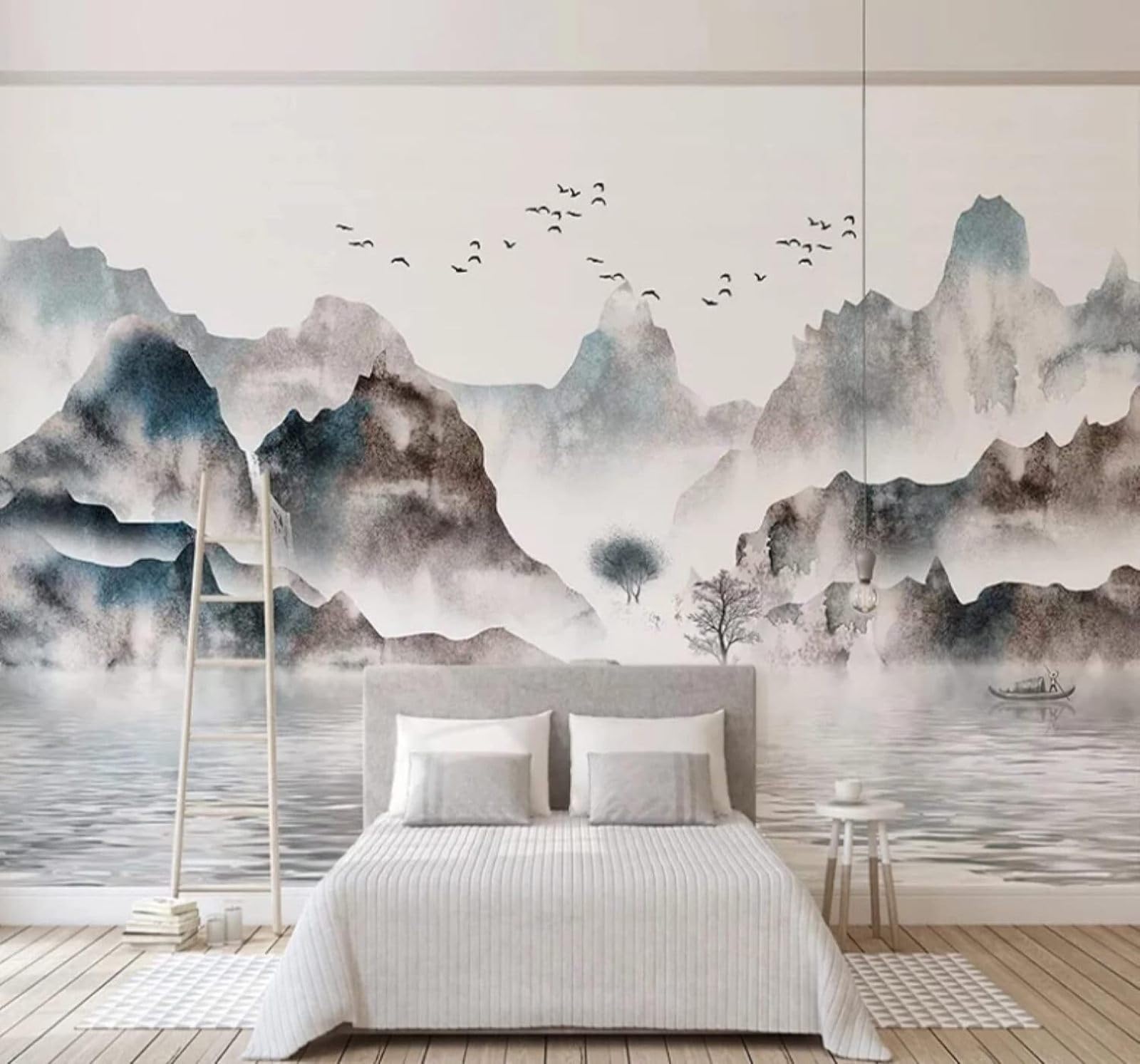 Wallpaper-3D-Xlm 430Cm×300Cm(B×H) Hand Painted Vintage Ink Landscape Scenery 3D Wallpaper Easy Install Feature Office Living Room Sofa Bedroom Tv Background Wall Decoration-430Cm×300Cm