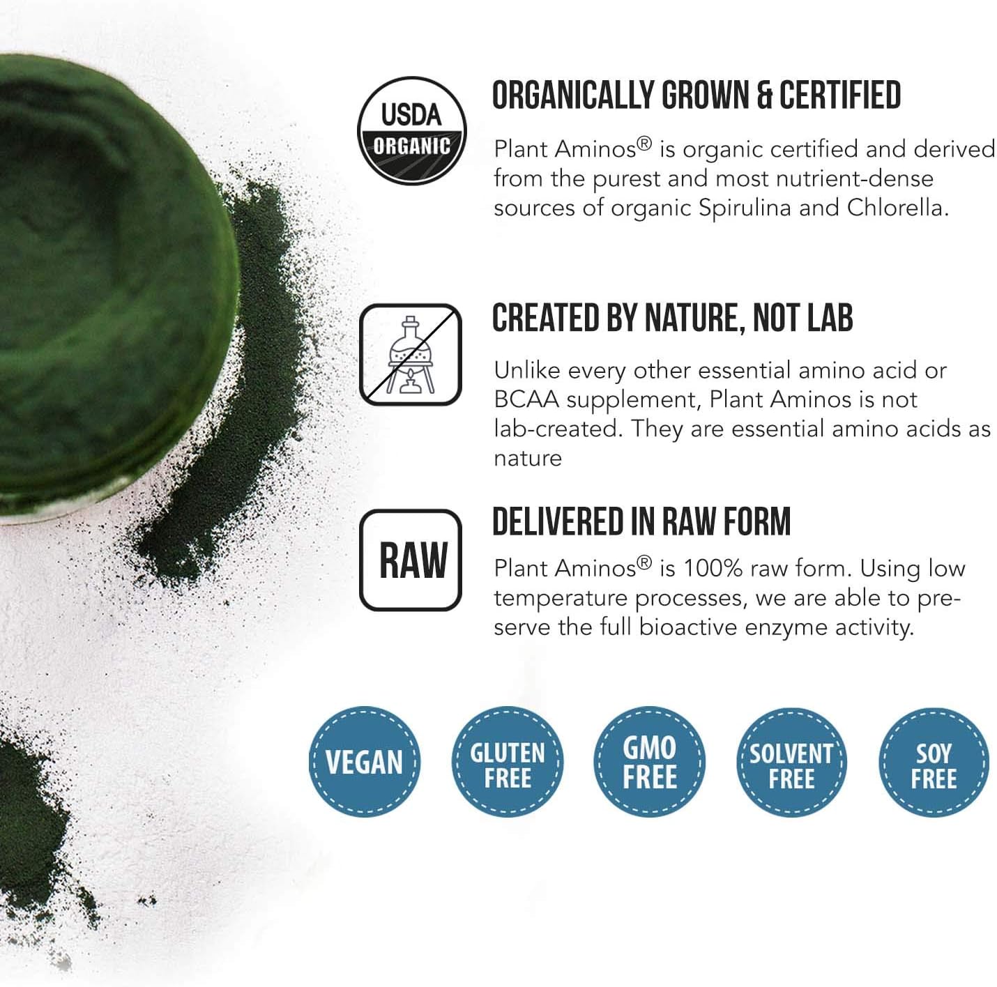 Plant Aminos Organic Essential Amino Acids (EAAs) & BCAA - 100% Plant-Based Raw, Vegan - All 9 Essential Amino Acids with 18 Total Amino Acids (360 Tablets) : Health & Household