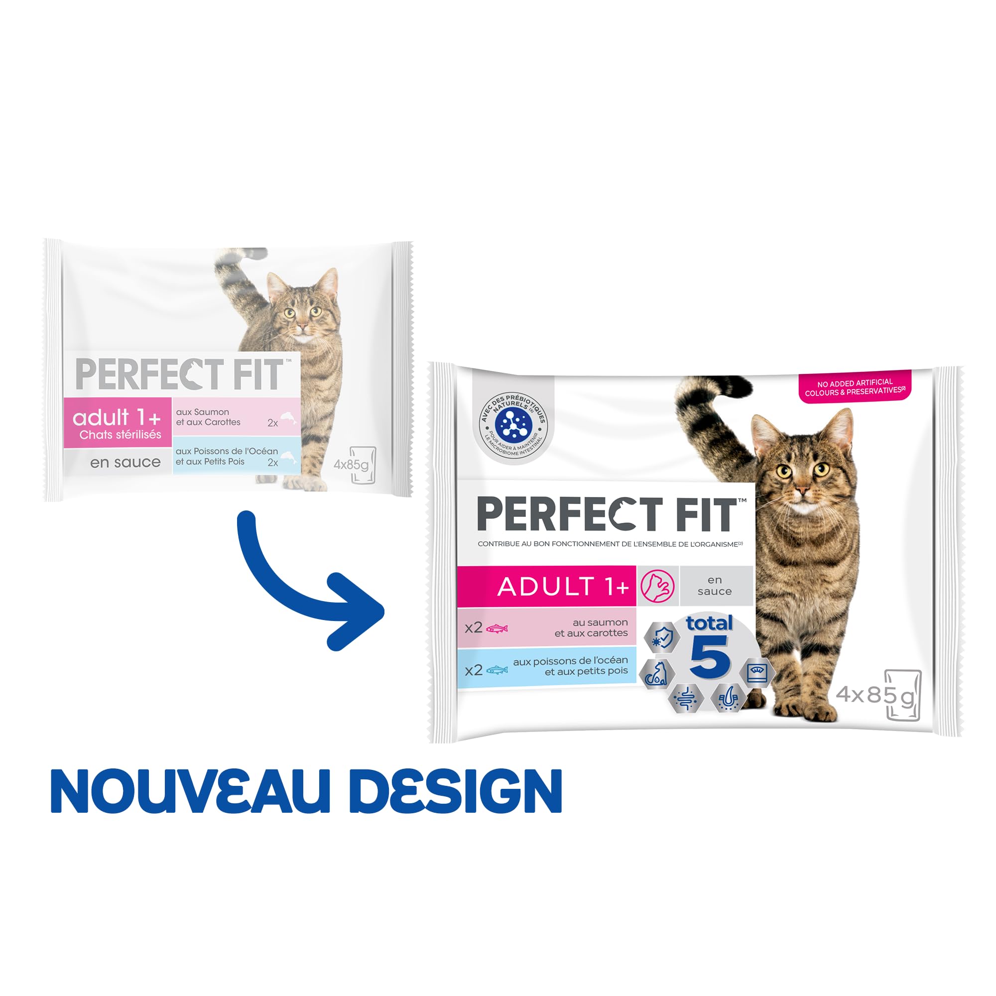 PERFECT FIT Repas pour Chat Adulte Stérilisé - 52 Sachets Fraîcheur (Lot de 13 Packs de 4x85g) - Pâtée pour Chat en Sauce au Saumon / aux Poissons blancs - Nourriture Complète & Equilibrée