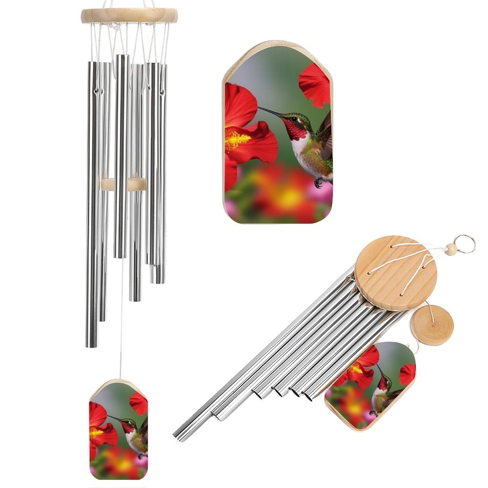 Carillon à vent colibri 52cm ton profond pour jardin