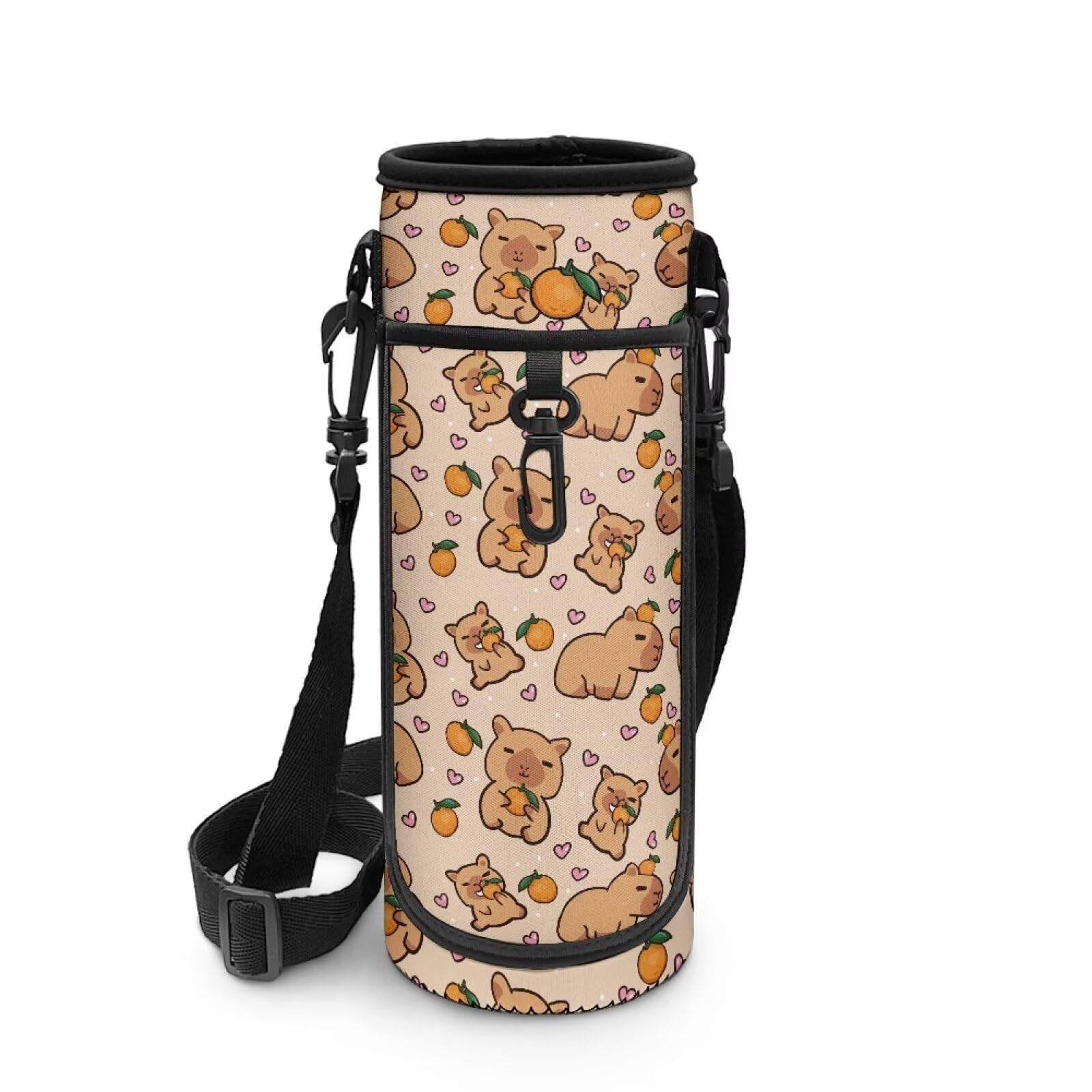 POLERO Capybara Water Bottle Sling Holder Carrier with Shoulder Strap Cute Drink Bottle Neoprene Sleeve for Girls