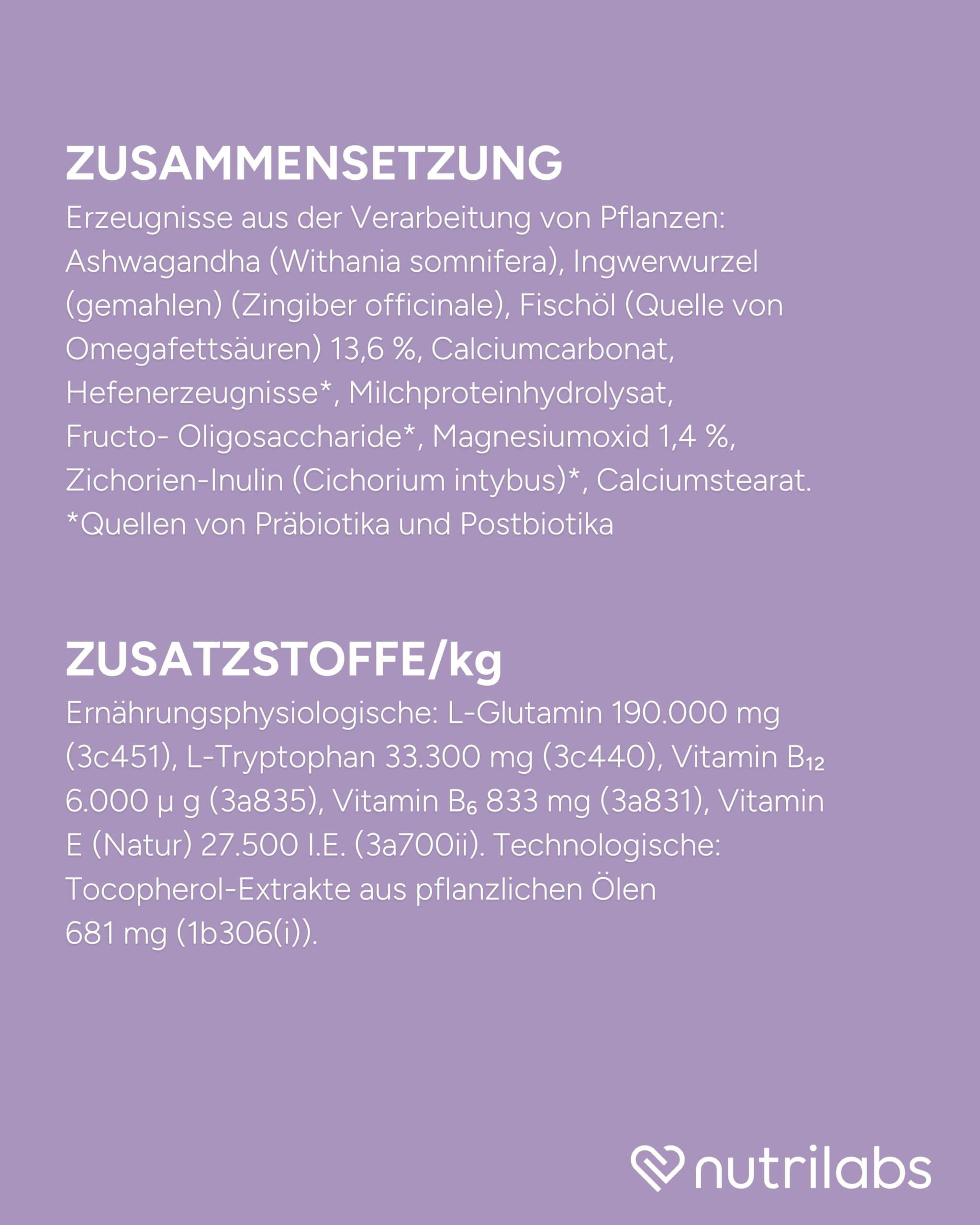 NutriLabs Zilcalm Beruhigungspulver für Katzen & Hunde - 100g - Mit Milchprotein, Ashwagandha, Probiotika, L-Tryptophan uvm. - Beruhigungsprodukte für Haustiere - Nahrungsergänzungsmittel Katze & Hund