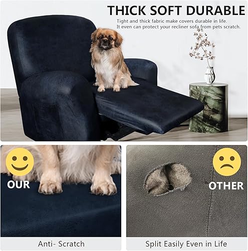 Miniatura 2 de Fundas para sofás reclinables símil cuero, resistentes, lavables a máquina, ideal para casas con mascotas, 4 piezas, color azul marino