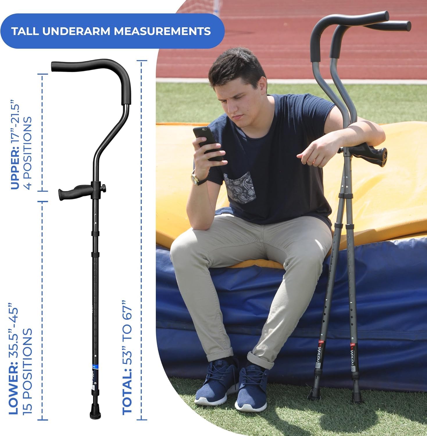 in-Motion Pro - Muletas plegables para adultos con asas ergonómicas, tecnología de asistencia por resorte, puntas articuladas, tamaño alto (5'25.4 cm - 7'2.5 cm), gris carbón