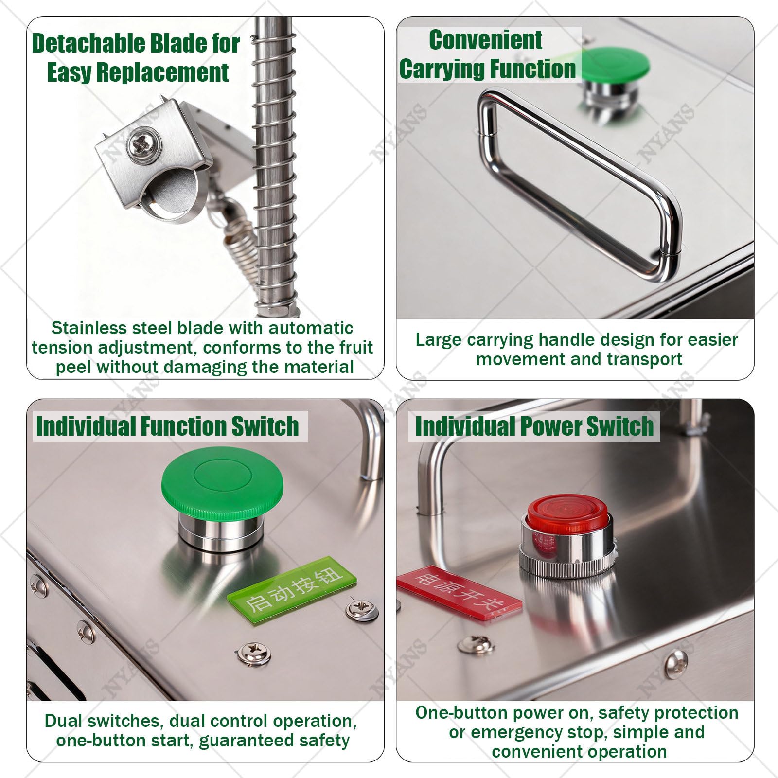 NYANS Pelapatate Professionale per Frutta, Pelapatate per Arance e Limoni in Acciaio Inox, Spessore e Altezza Regolabili, Elevata Produttività per Cucine di Ristoranti