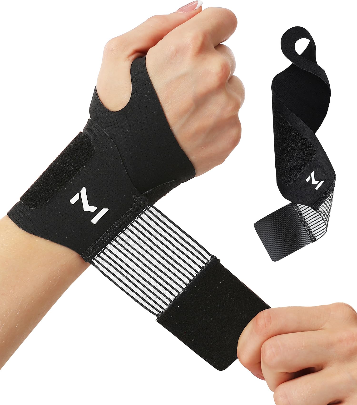 2 Pcs Wrist Brace for Pain Relief Ultra-Thin Wrist Compression Wraps for Carpal Tunnel Arthritis Tendonitis Sprain Black