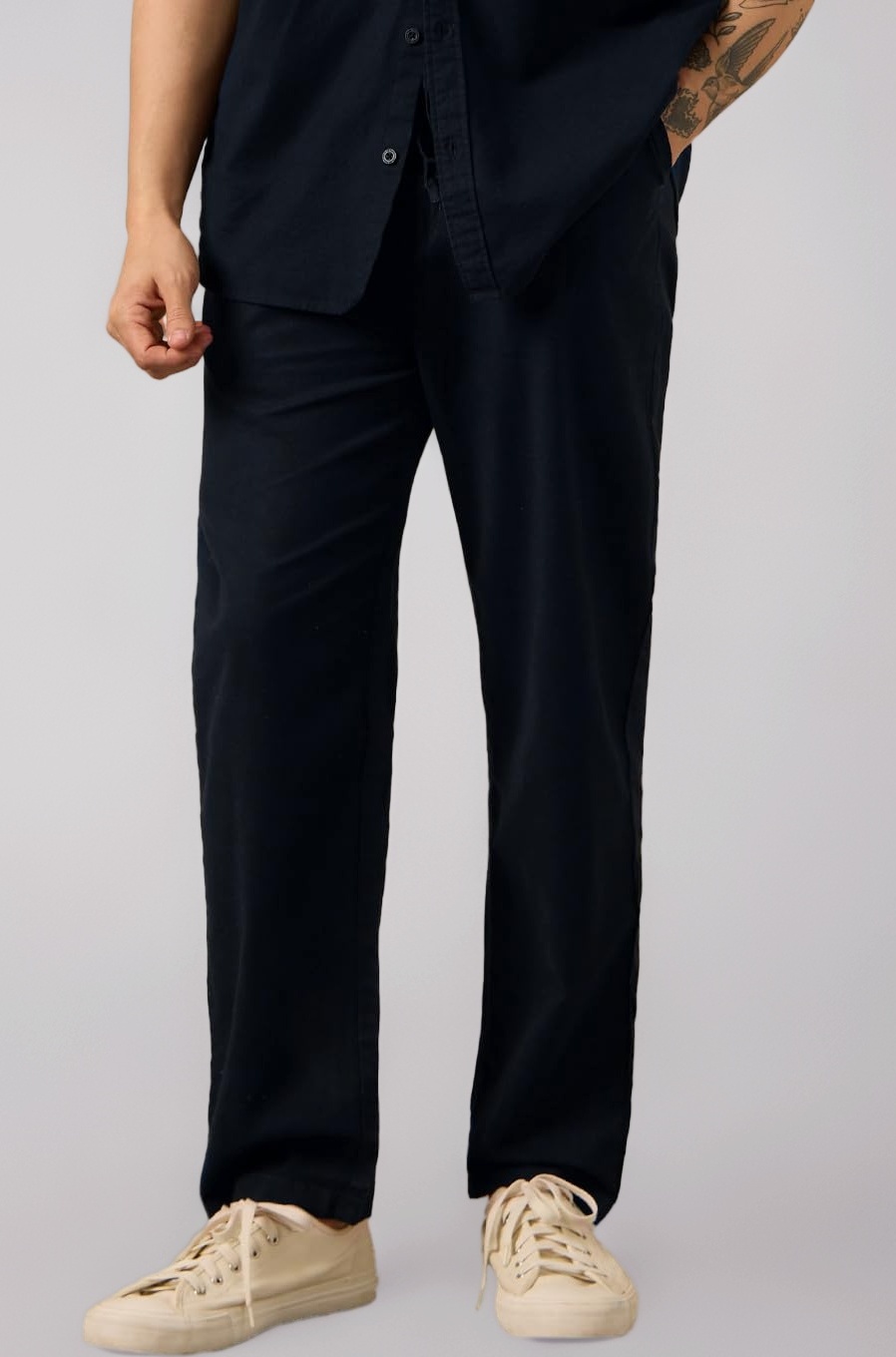 The Souled Store Linen Pants: Twilight Men and Boys Drawstringed Solid Straight Fit Cotton Linen Pants