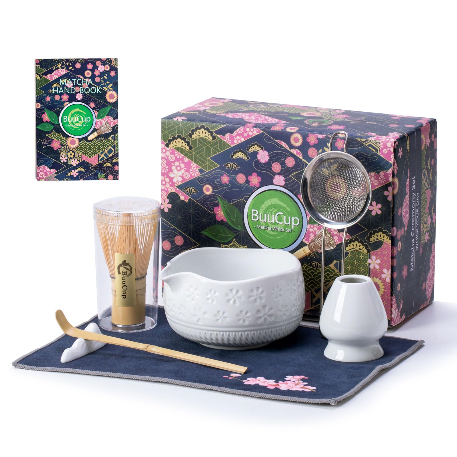 Buucup Matcha Whisk Set, Ceramic Kit with Bowl &amp; Bamboo Accessories