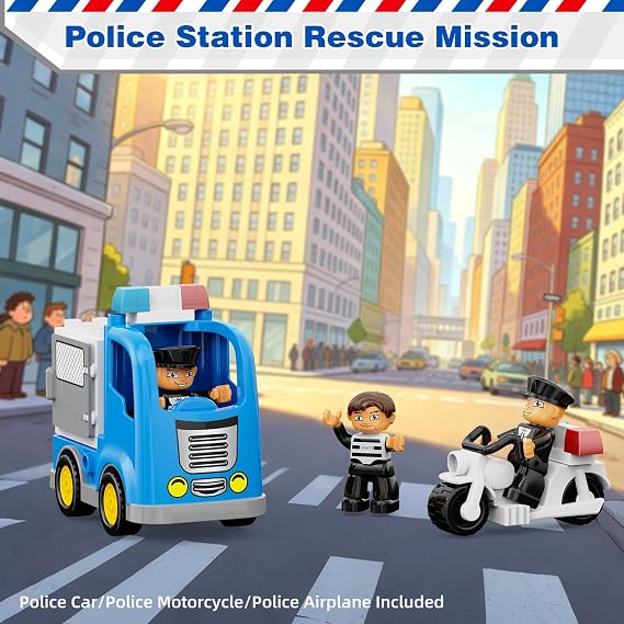 Large Police Station Toy, Classic Big Building Blocks Police Toys