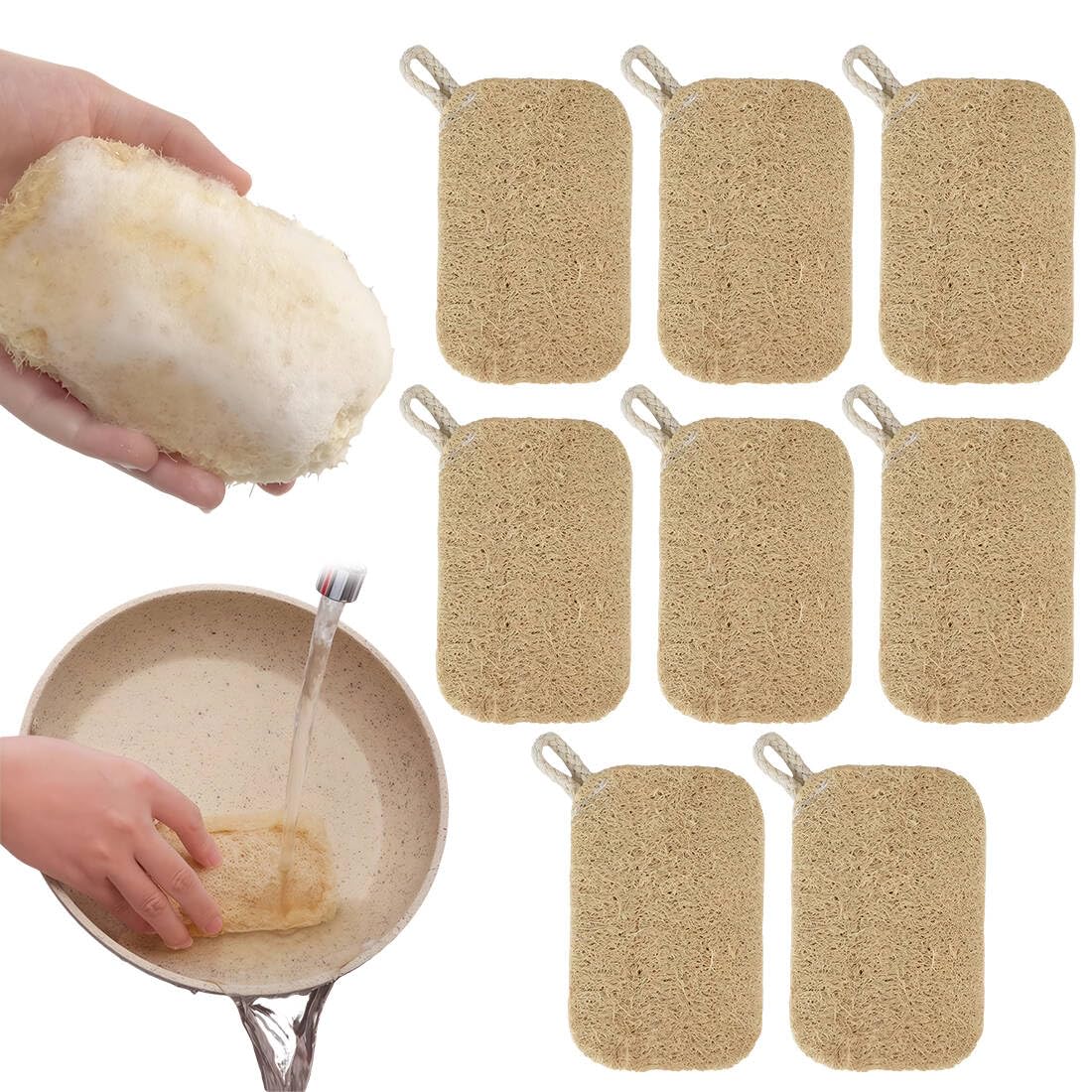 IWIDYA Estropajo de Lufa Natural para Cocina, Esponja Vegetal Ecológica para Lavar Platos, Exfoliante Suave y Biodegradable, Pack de 8 Unidades