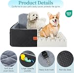 HEGGCOOE Dog Car Seat for Medium/Large Dogs, Pet Booster Seat for Under 55 lbs or 2 Small Dogs, Detachable & Washable Dog Car Bed for Backseat with 2 Safety Leashes(Black/Grey)