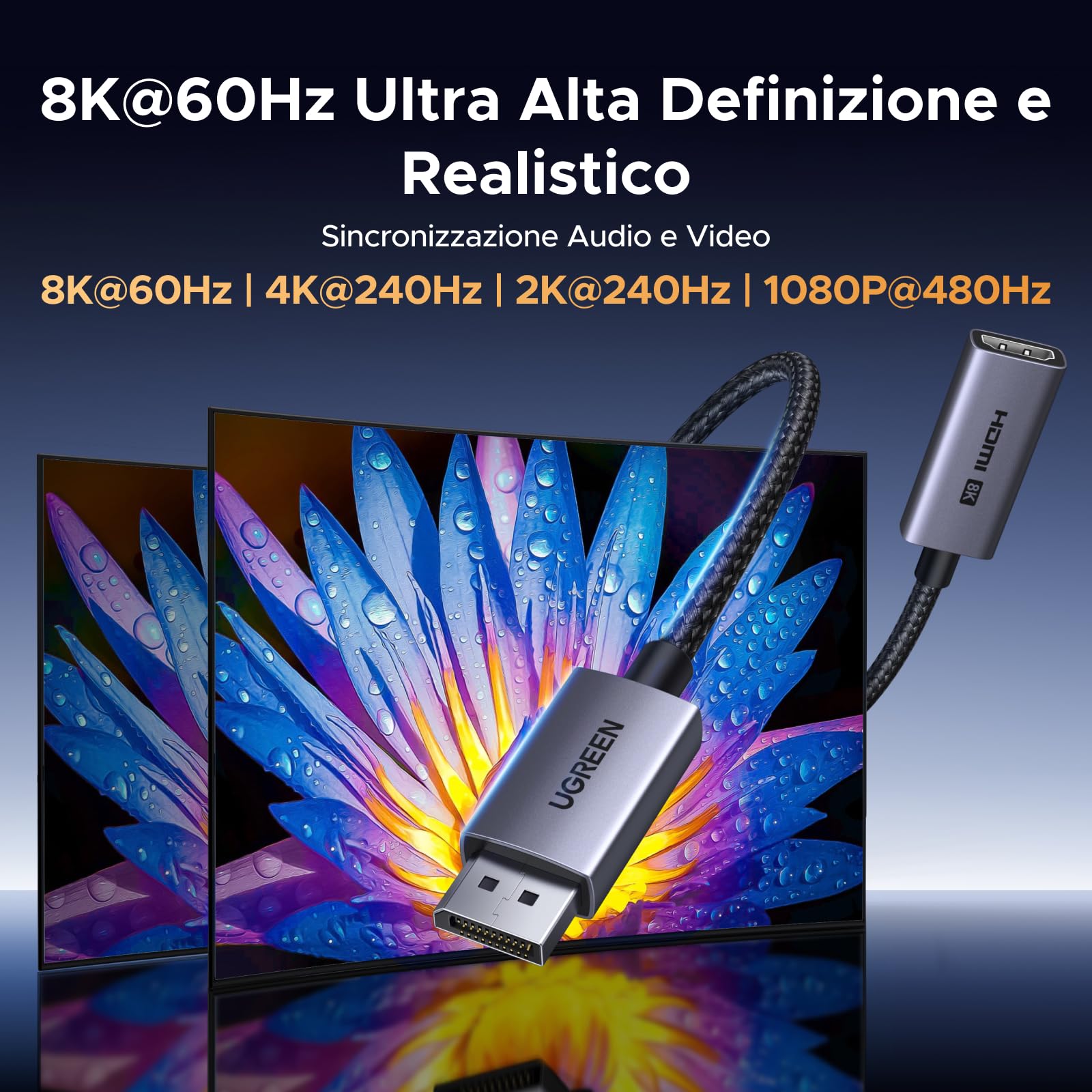 QIANRENON Adattatore HDMI a Mini HDMI 8K convertitore UHD2.1 HDMI maschio a mini HDMI femmina connettore placcato oro 8K@60Hz/4K @120Hz, luce LED, per computer portatile HDTV monitor proiettori