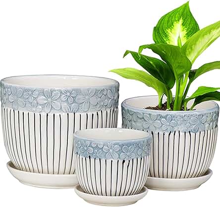 Hlukana Ceramic Plant Pots Set of 3, 6.75/5.6/4.2...