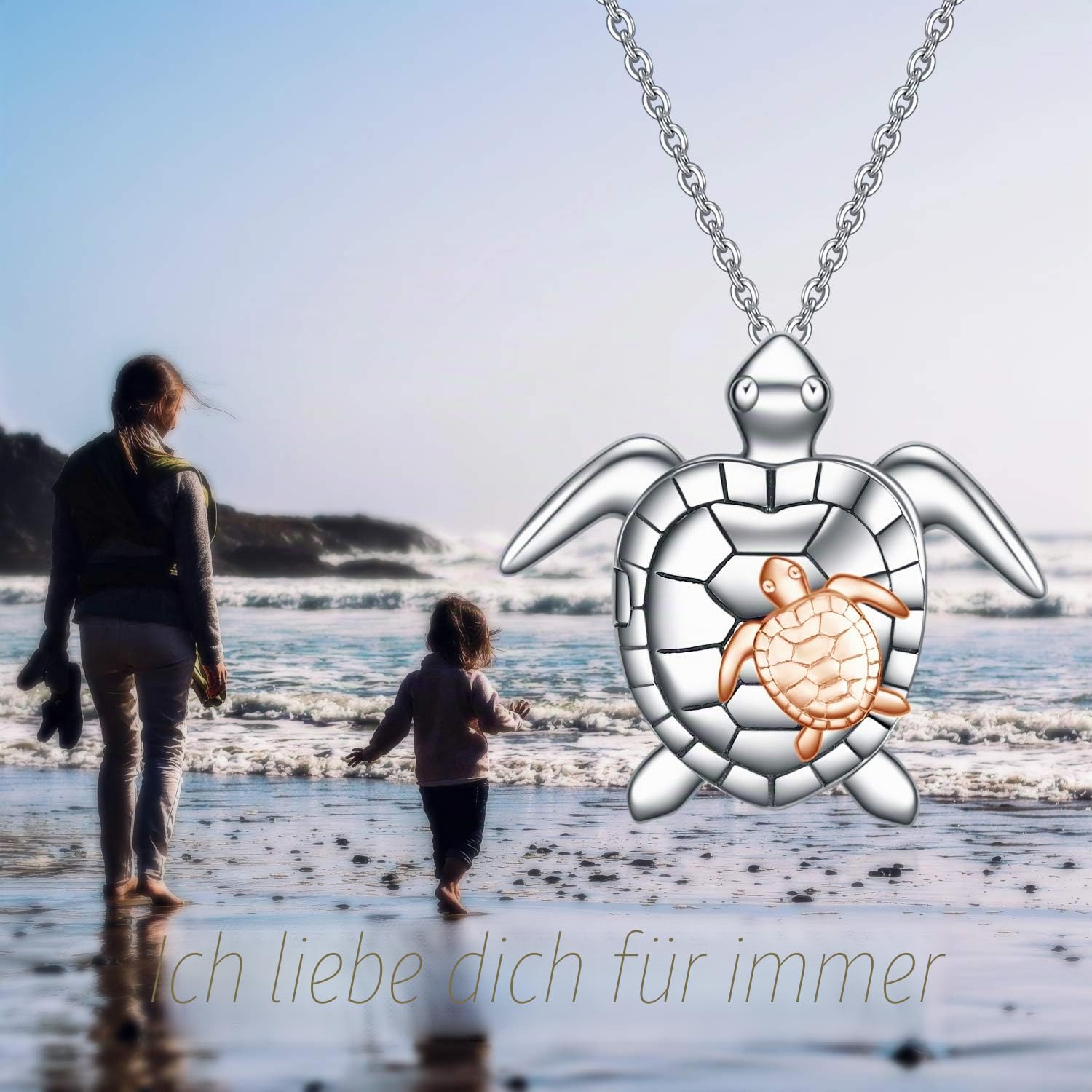Schildkröten Medaillon Halskette Sterling Silver Damen Kette mit Foto niedlicher Tieranhänger Schmuck Geschenke für Frauen Mutter Tochter