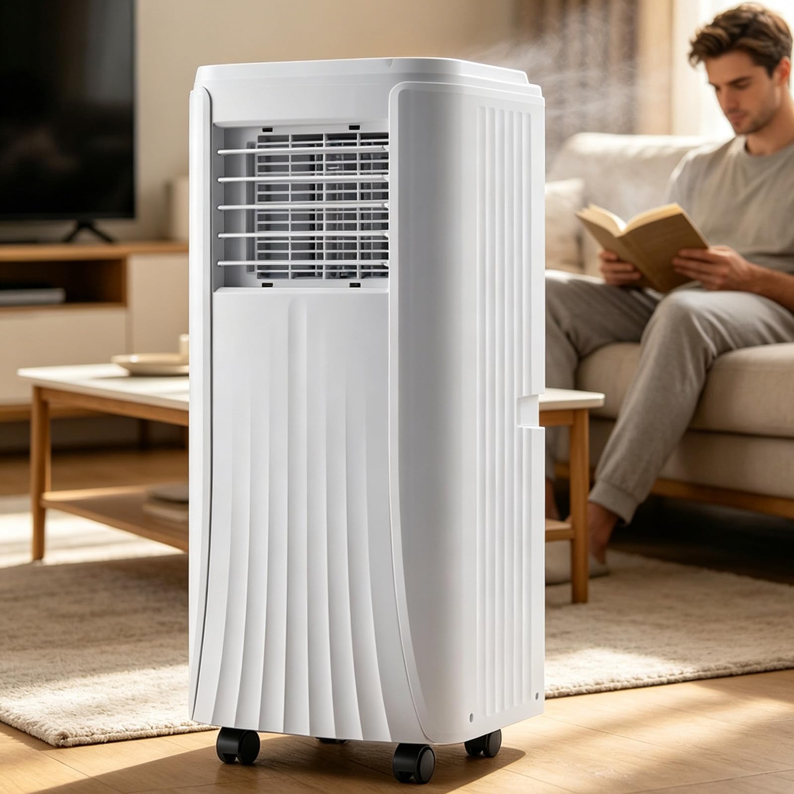 TozMvi Compact Floor Standing Portable Air Conditioner, 3-in-1 Cooler Dehumidifier Fan,9000 BTU/12000 BTU Easy Move Rolling Wheels Portable AC for Apartment Kitchen Dorm 9000BTU