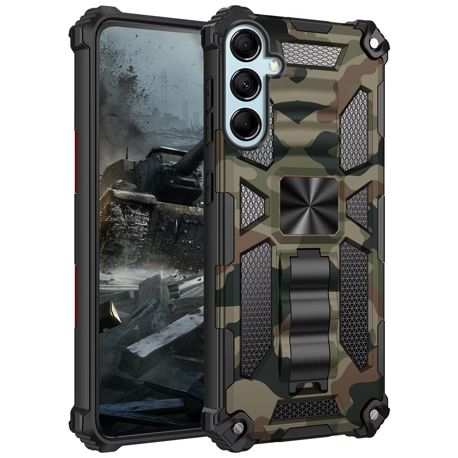 Coque FMPCUON Pour Xiaomi Redmi Note 12 4G - Robustesse Niveau Militaire Avec Béquille Et Anneau Métal - Vert Armée