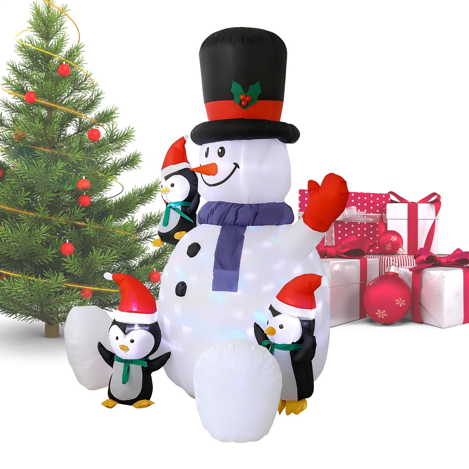 Muñeco de Nieve Inflable Navideño Inflable Estacional con Luces LED RGB Y 3