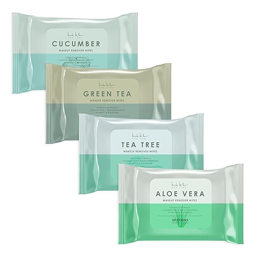 Nicole Miller Paquete de 4 toallitas de limpieza facial peonía rosa menta de coco agua de rosas y manteca de karité