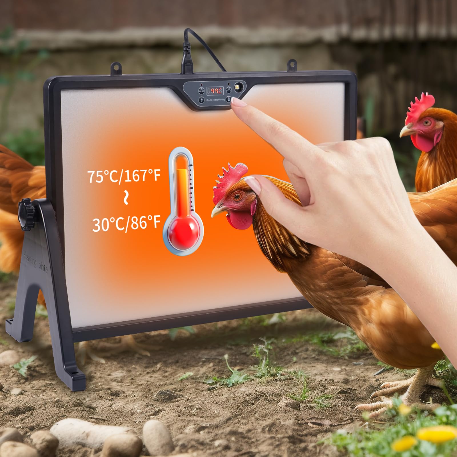 Hühnerbrüter-Heizung mit Ständer, 180W Hühnerstall-Heizung mit eingebautem Thermostat, Fernbedienung & Energiesparmodus für Küken, Kätzchen, Kleintiere