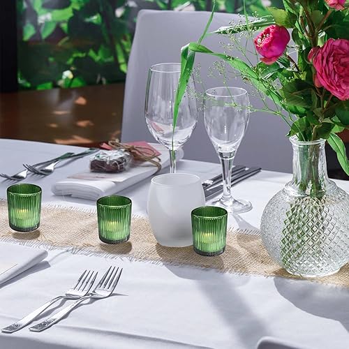 Miniatura 39 de VOHO Juego de 12 portavelas rojos, portavelas votivas de vidrio acanalado a granel para decoraciones de festividades/fiestas, portavelas de velas