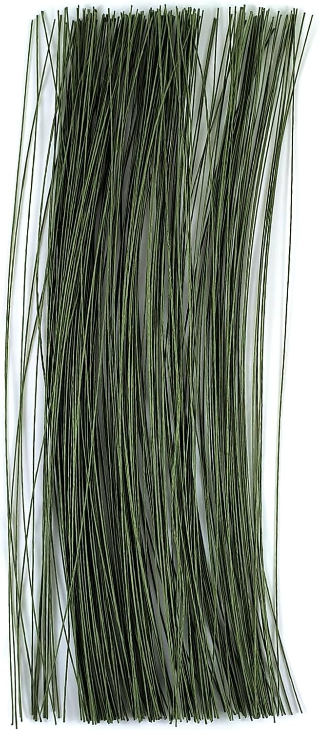 300 pcs Floral Wire, 26 Gauge Stem Wire, Dark Green Paper Wrapped for Flower Arranging and Crafts, 13 Inch