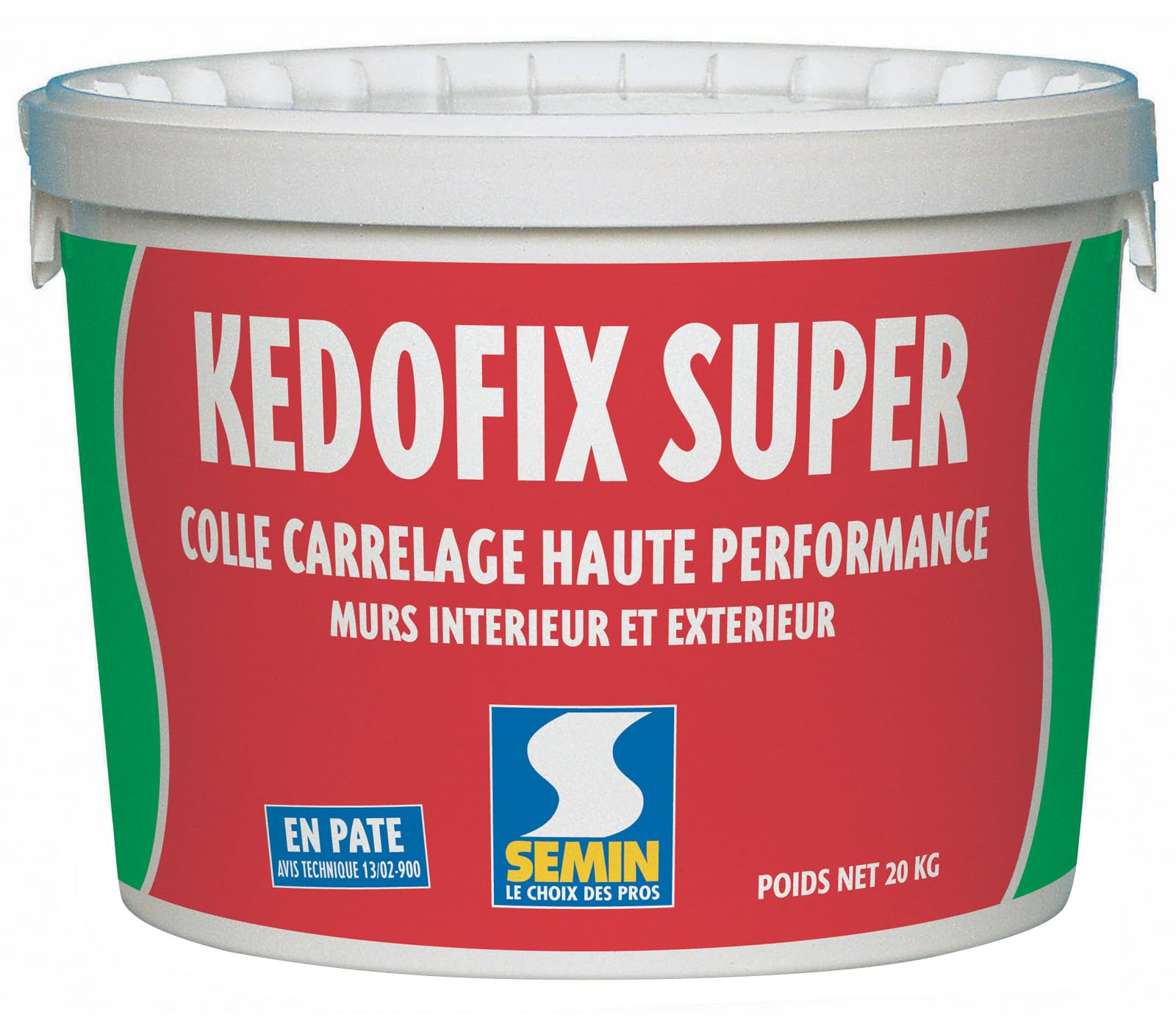 Semin KEDOFIX SUPER Colle Carrelage Murale 20 kg – Prête à l’Emploi Sans Ciment – Intérieur & Extérieur Protégé – Haute Résistance à l’Eau – Spécial Pièces Humides – Faïence, Pierre, Pâte de Verre