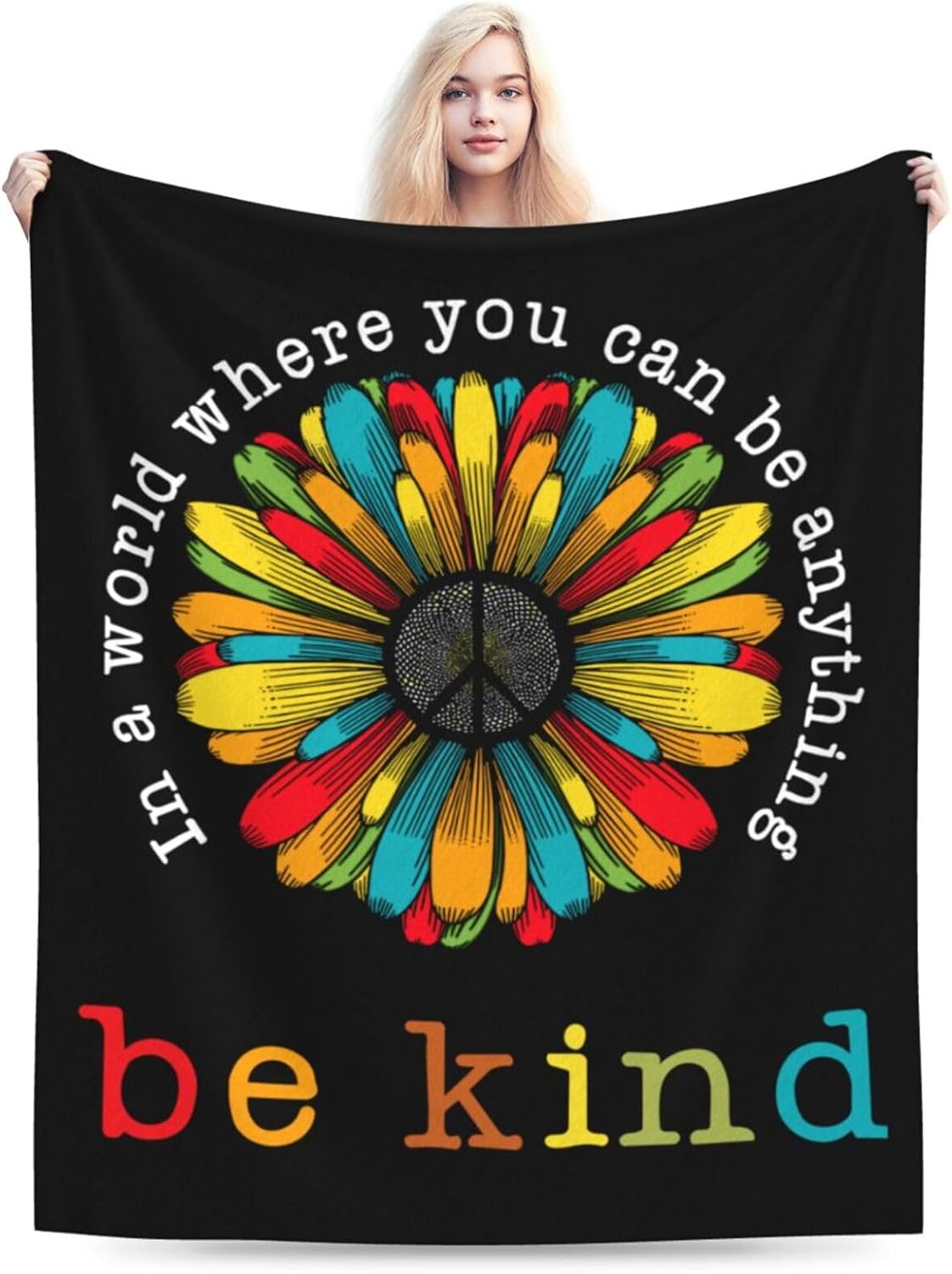 in A World Where You Can Be Anything Be Kind Throws Blanket for Gifts Couch Bed Bedding Peace Soft Flannel Blankets 50x40 Inch - Image 2