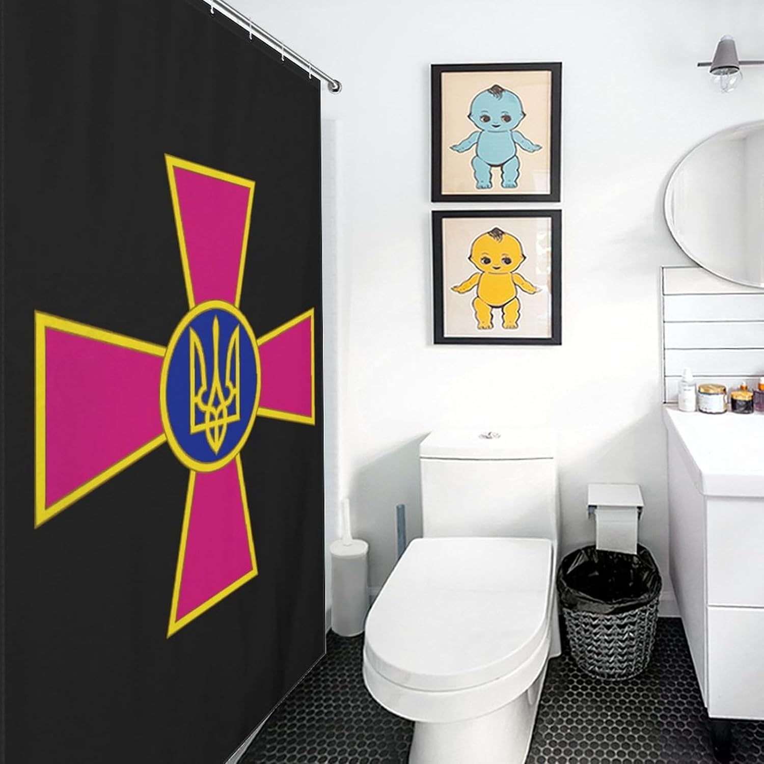Ukrainian Coat of Arms Funny Shower Curtains Washable Bath Curtain Liner with Hooks for Bathroom Bath Tubs 48x72Inch（122x183cm）