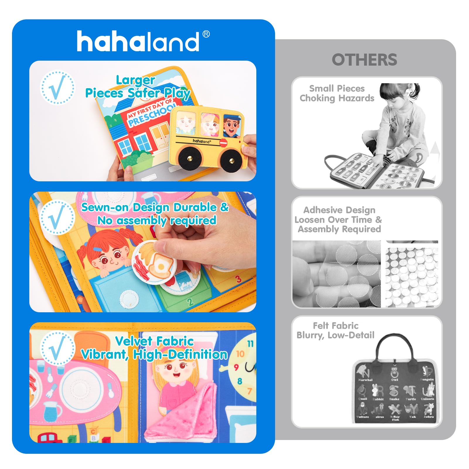 hahaland Preschool Busy Books for Toddlers 2-4 - Montessori Toddler Busy Board for 2 3 Year Old, 20 in 1 Quiet Book Educational Toddler Toys for 1 2 3 Year Old Boy Girls Gifts — view 6