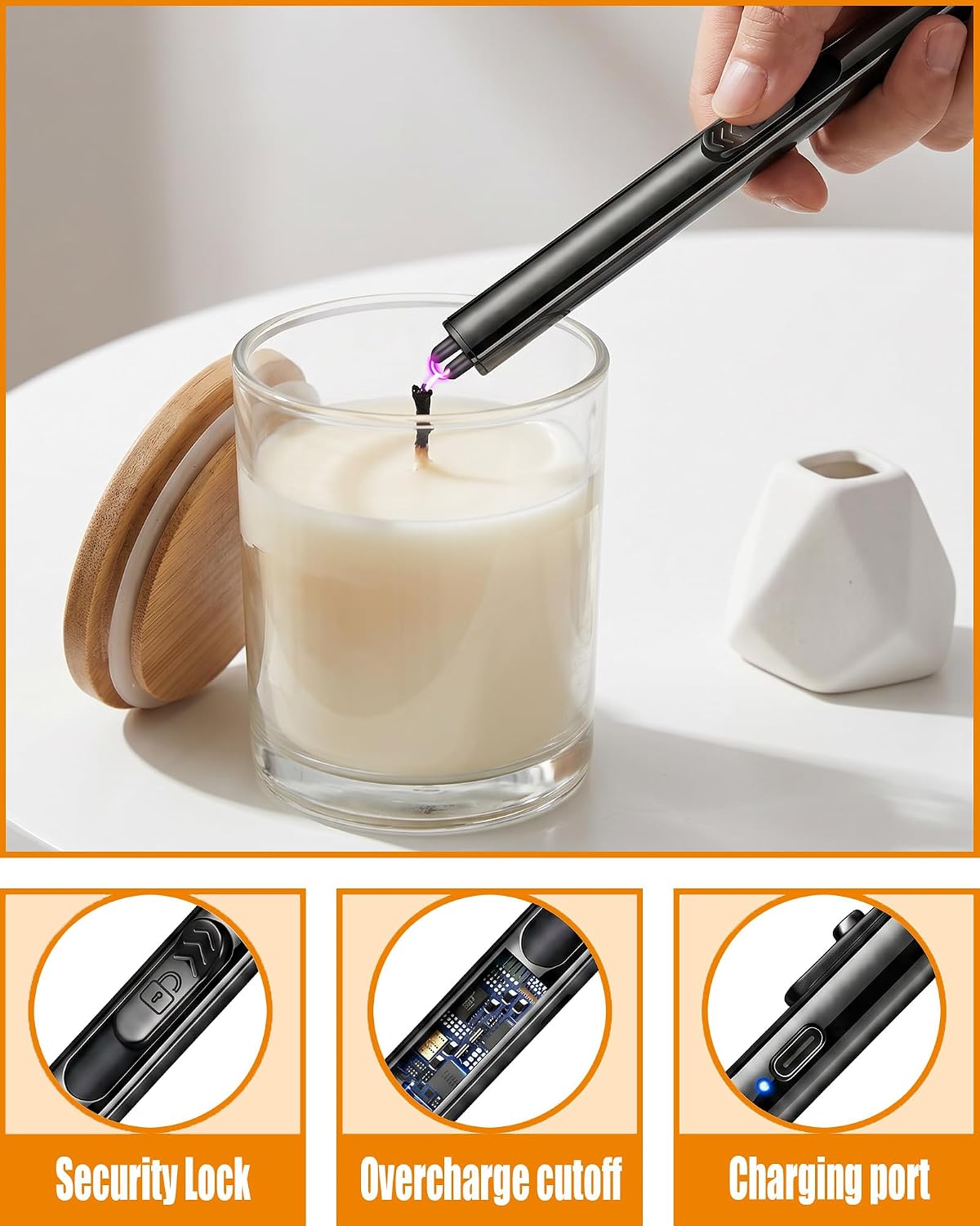 YOUTUOY 4 in 1 Candle Accessory Set, Matte Black | Rechargeable Candle Lighter, Candle Wick Trimmer, Candle Wick Snuffer, Candle Wick Dipper