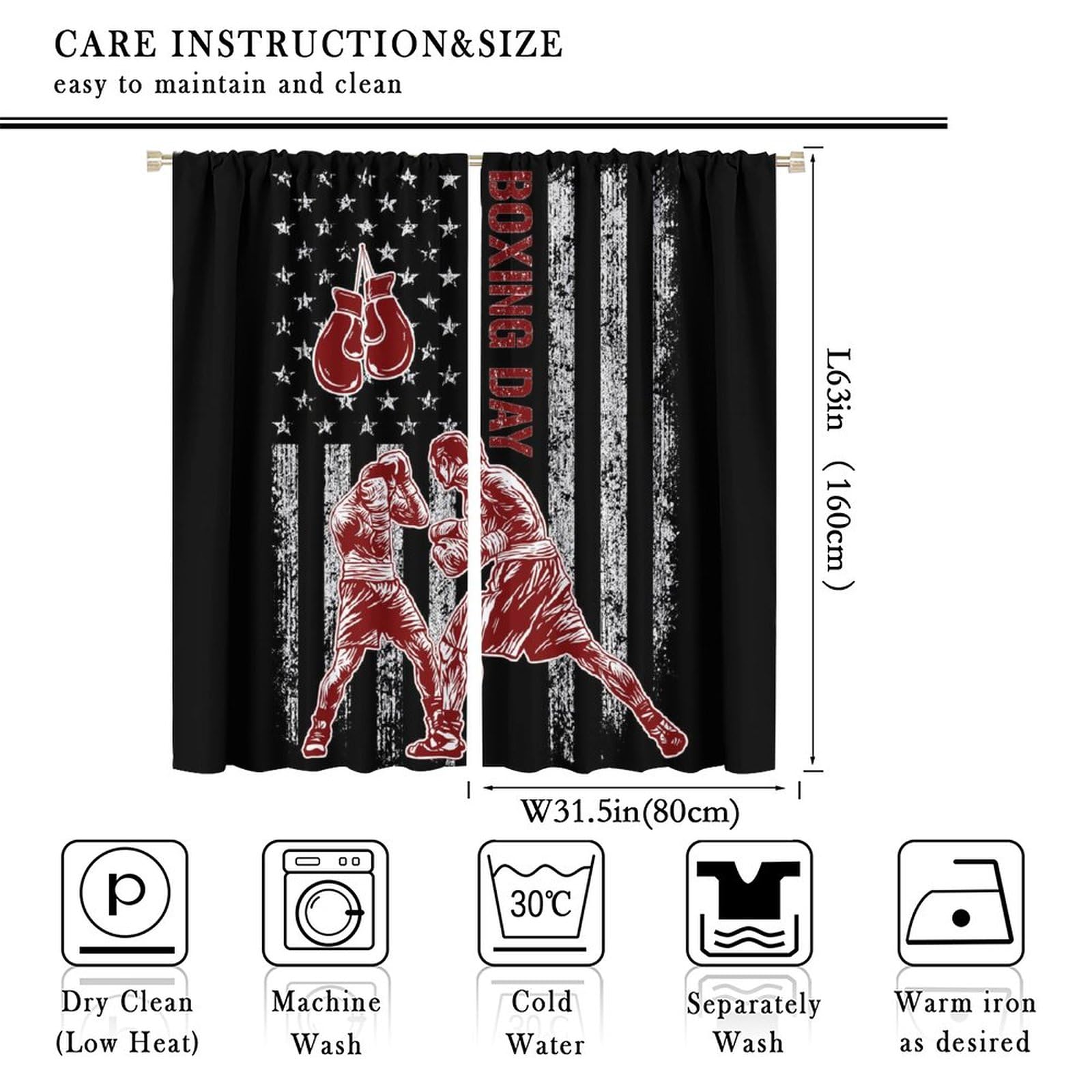 Abstract Sports Theme Boxing Curtains,Vintage Boxing Gloves Fighting Match American Flag Design Window Curtains Thermal Insulated Rod Pocket Blackout Curtains 2 Panels 63