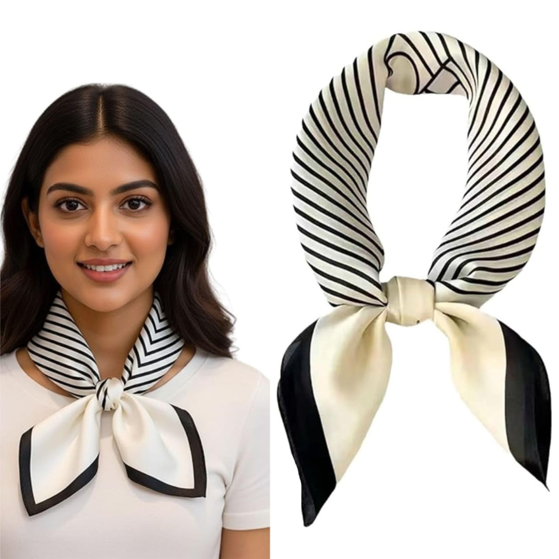THYNOX 27.5 Inch Square Silk Scarf for Women Stylish | White Satin Scarf for Suit, Blazers & Shirts | Elegant Ladies Neckerchief for Casual and Formal Wear | Silk Scarves for Women & Ladies