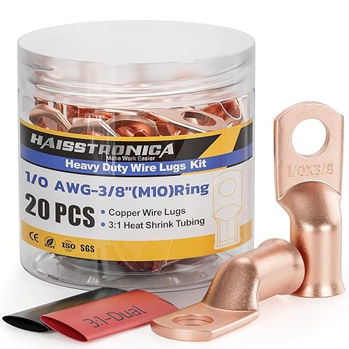 haisstronica 10 terminales de cable de batería de 10 AWG - 38 pulgadas (M10), terminales de alambre de cobre resistentes con 10 tubos