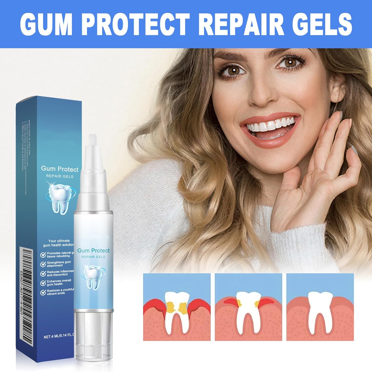 3PC Gum Repair Gel, Gum Repair for Receding Gums & Oral Comfort, Gentle Dental Gel for Daily Gum Health, Teeth Whitening Essence Pen, Professional Gum Health Solution