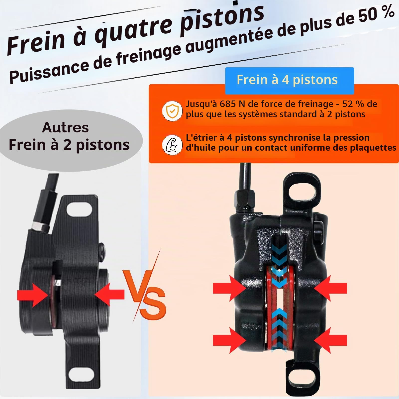 MTB MTB Freins à Disque Hydrauliques, Freins à Disque Hydrauliques Avec Rotor 160mm, Avant Gauche/Arrière Droit, Adaptés pour VTT BMX