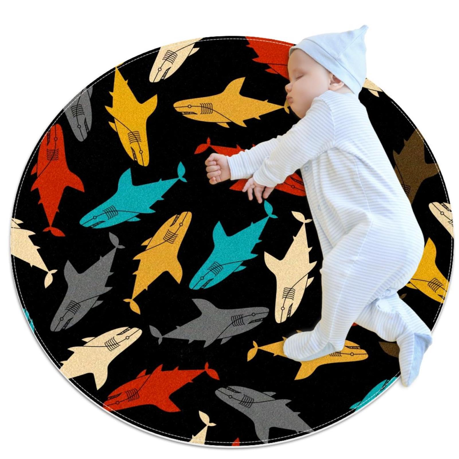 Tapis de salle de bain requin rond antidérapant anti-glisse chambre