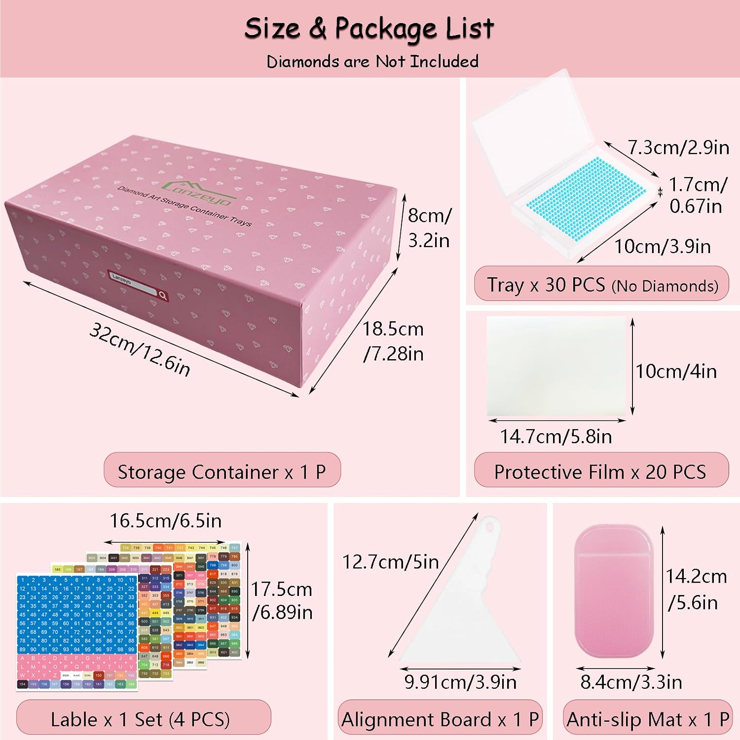 Diamond Painting Storage Kit with 30 Large Lidded Clear Trays