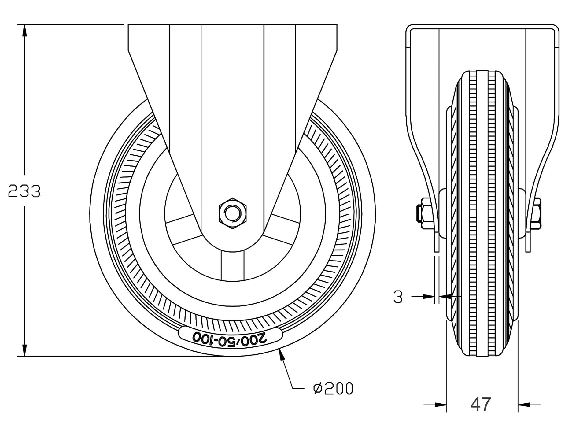 Roulettes pivotantes et fixes de 200 mm (8") avec bandage en caoutchouc gris, très résistantes, capacité de charge de 820 kg, lot de 4
