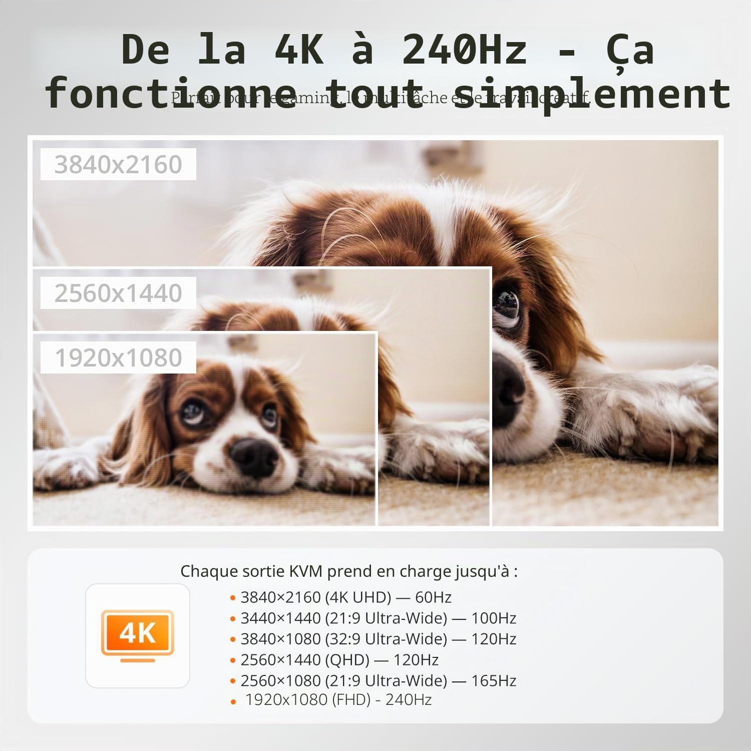 TESmart 4K60Hz HDMI KVM Switch 4 PC 2 Monitor, 4 Ports USB3.0 Commutateur KVM Double écran avec EDID, Supporte le Cascading pour Quadri-écran, Casque, Hotkey, Clavier, Souris, U-disk et Imprimante