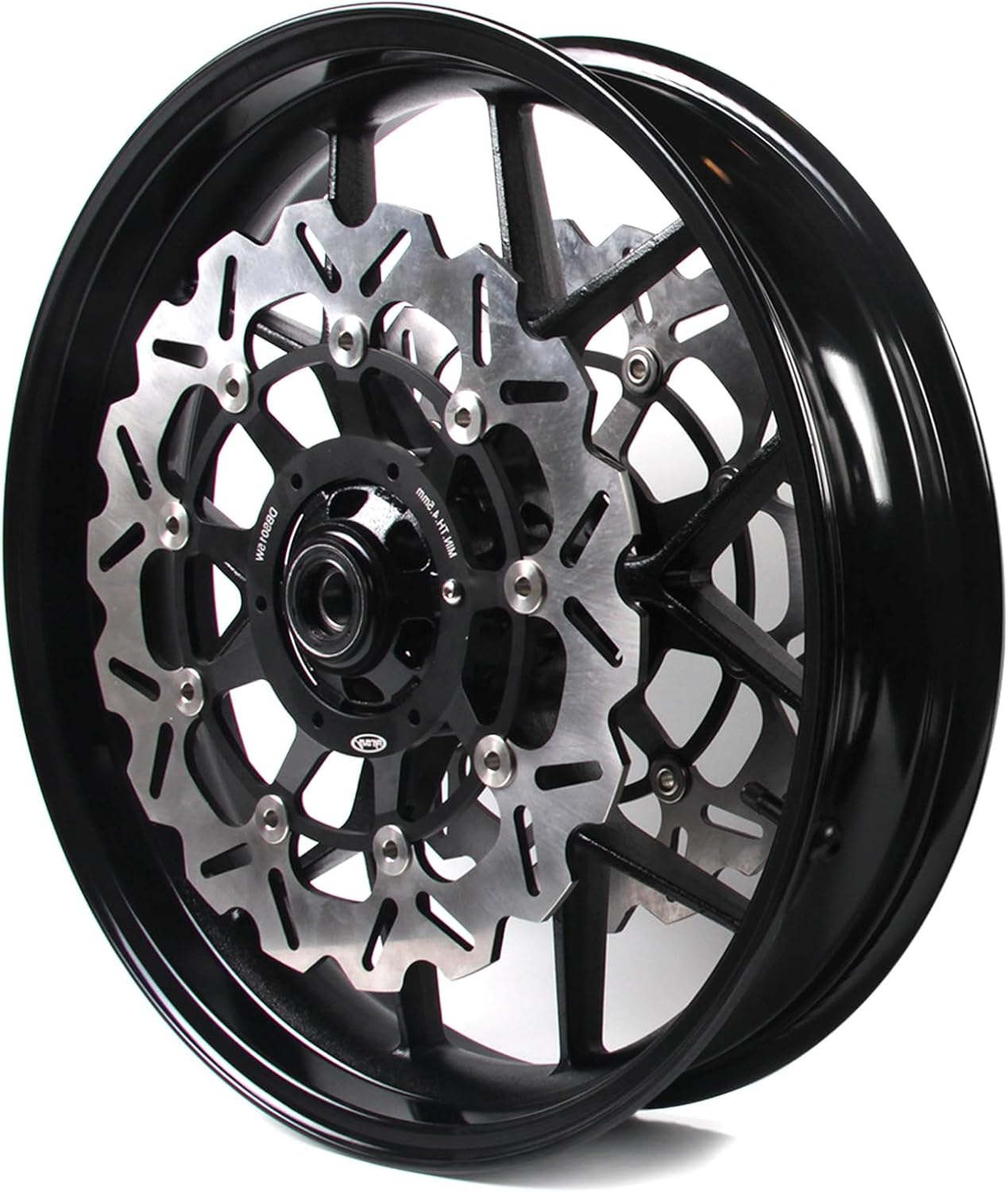 Gloss Black Front Wheel Rim and Brake Discs Rotors Compatible with Honda CBR600RR 2007-2022, Motorcycle Replacement Accessories Parts